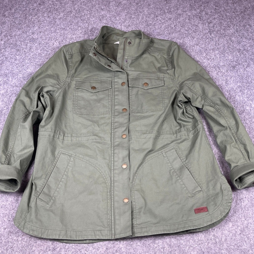 LL Bean Women's BeanFlex Utility Jacket Women XL Petite Olive Green Cotton Twill